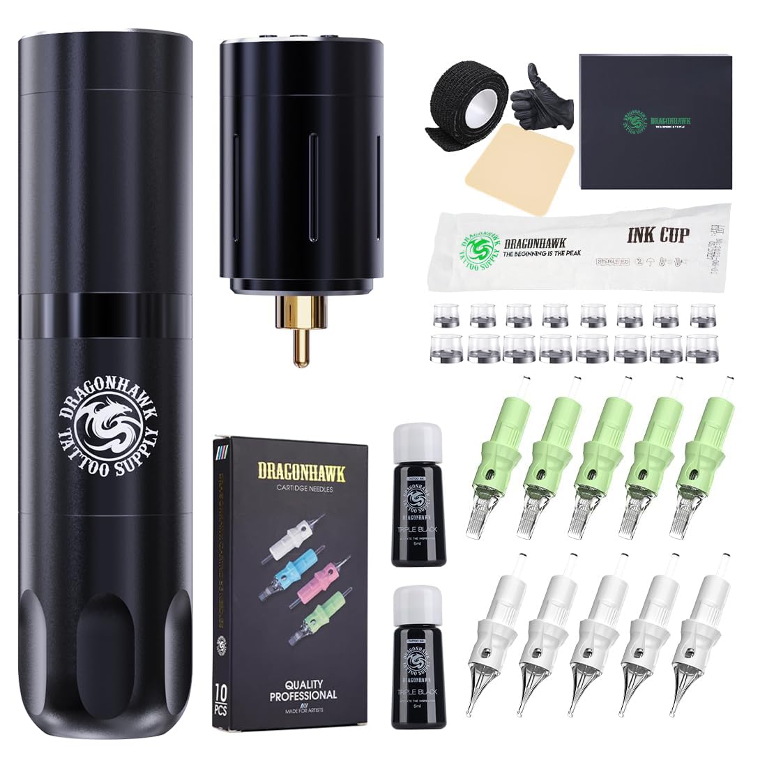 X3 Cordless Tattoo Gun Kit Complete Tattoo Kit for Beginners Rotary Pen Machine with 2 Rechargeable Batteries 10 Needle Cartridges Set for Lining Shading Coloring