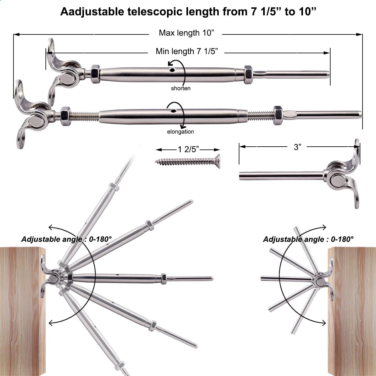 Cable Railing Hardware Kit, for 1/8" Cable Railing System of Wood Post, Adjustable Angle Swage Turnbuckle Tensioner 30 Pairs