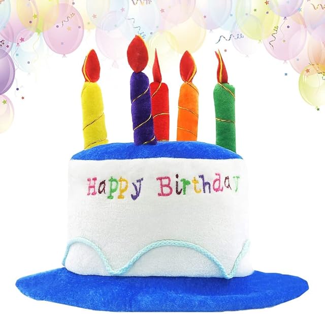 Happy Birthday Hat, Plush Birthday Hat with Multicolor Candles, Party Hats Adult Birthday Ideal for Birthday Party Fancy Dress Cake Costume Accessories, Novelty Hat Funny Birthday Hats for Kids Adults
