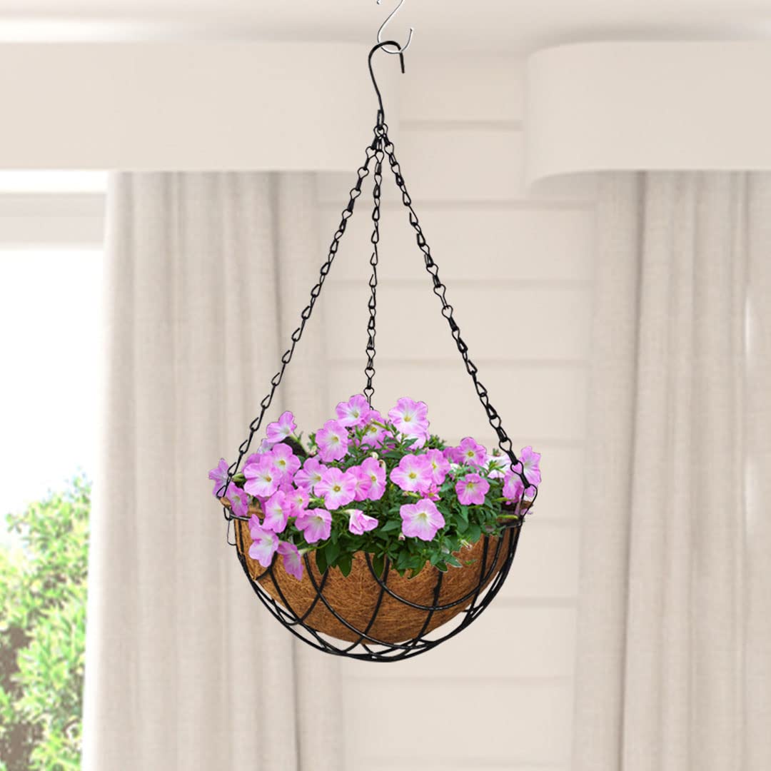 TrustBasket Coir Hanging Basket (Set of 2) -Coco Fiber Liner | Hanging Flower Basket Pots Indoor Outdoor Plant Hanger with Chain for Garden Balcony Railing Living Room (B09RZQRPSM) Amazon Price History, Amazon Price Tracker