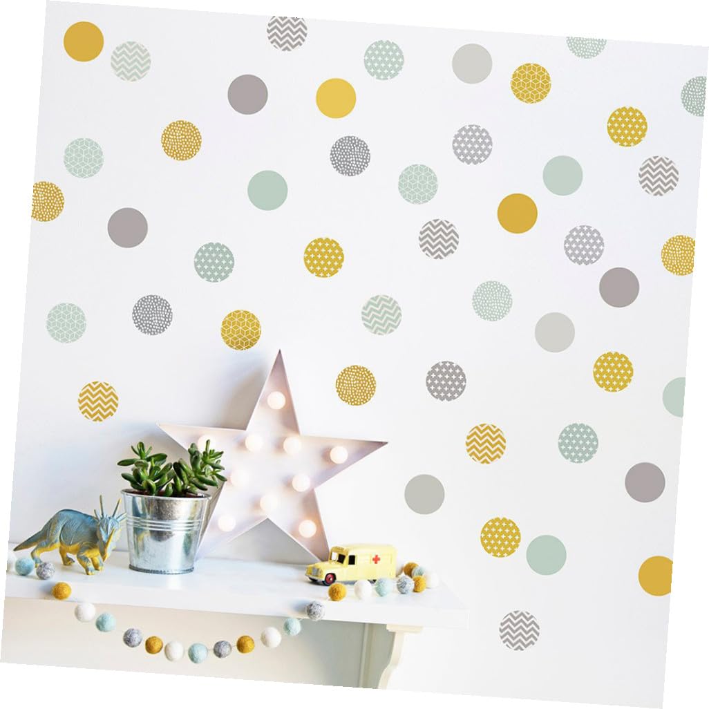 Uonlytech 3pezzi Adesivo Murale Decorativo Nordic Rimovibile Con Pois Gialli Grigi e Verde Senape Per Camera Da Letto e Soggiorno