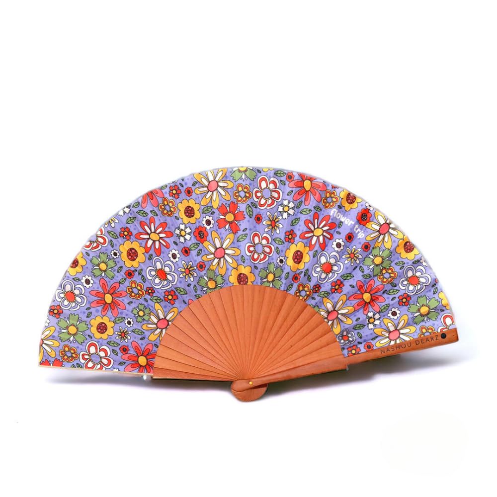 Nashou Dearz Folding Hand Fan - Ecofriendly Ironed Wood and Polycotton Handheld Folding Fan - Chinese Japanese Vintage Style Hand Fans for Wedding, and Beach Party (Floral Trip)
