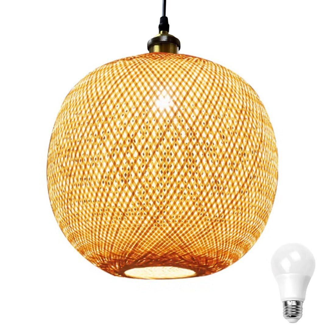 GUANSHAN Elegant Handmade Bamboo Pendant Light Southeast Asian Style Lantern Chandelier Ceiling Lamp Ceiling Lighting for Restaurant, Living Room, Bar Counter