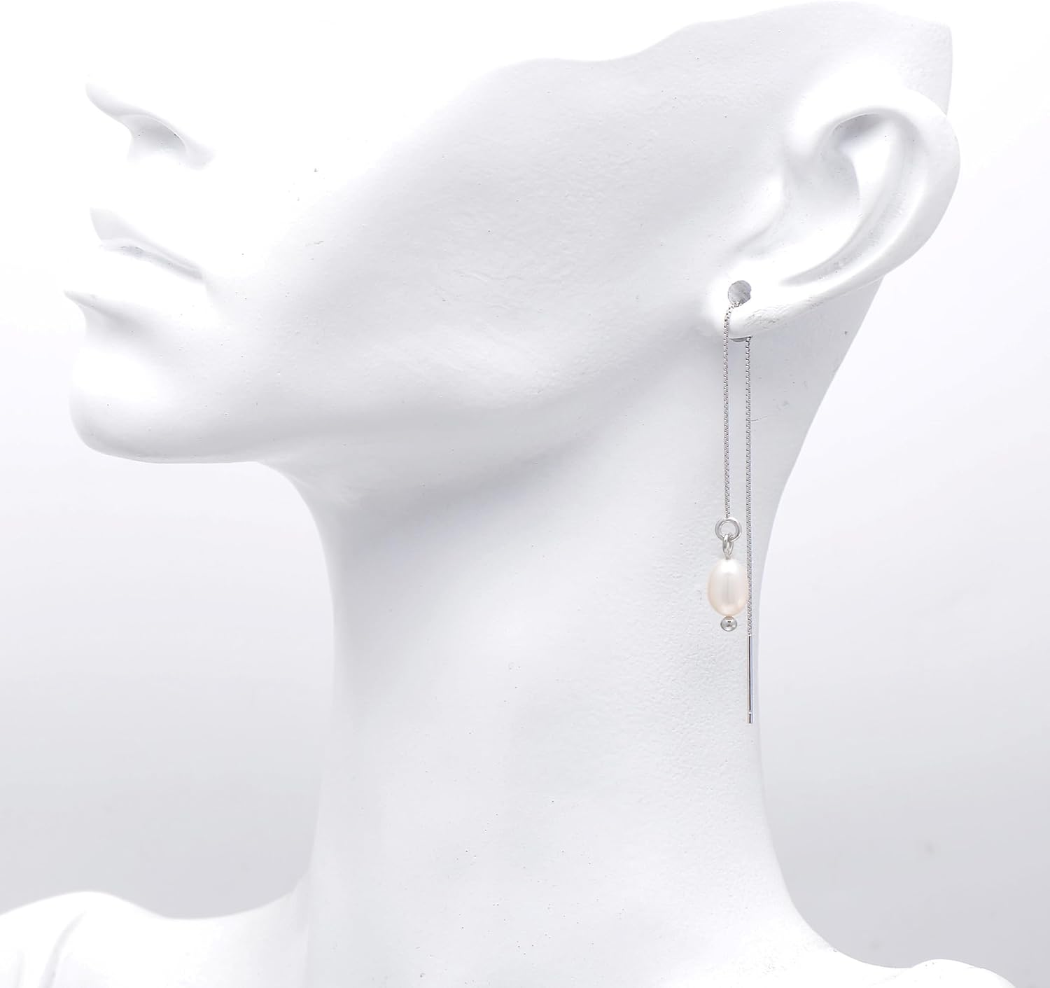 4-5 MM Tiny Freshwater Pearl Drop Sterling Silver Threader Earrings Long Ear Wire - Image 2