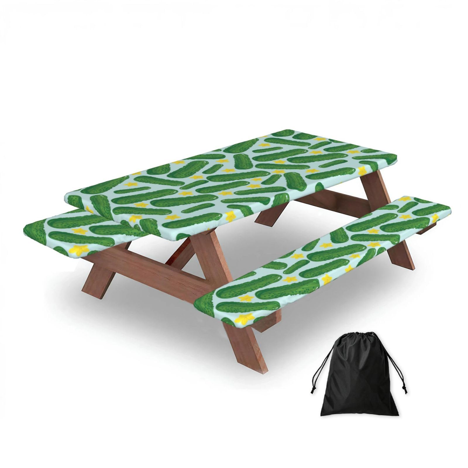 Dopklna As Picture Cucumbers, Picnic Table Cover With Bench Covers -Waterproof Elastic Fitted Tablecloth For Garden Camping Patio 76X152cm