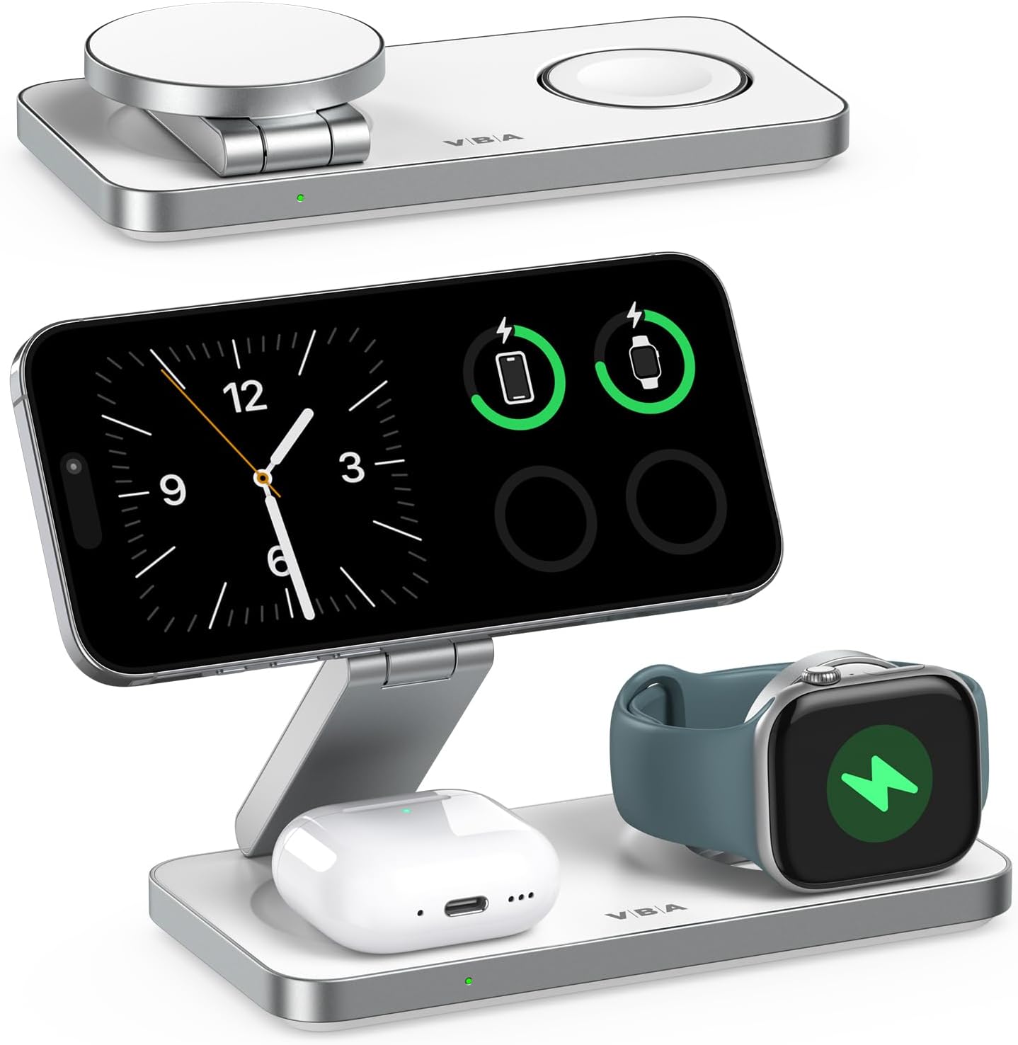 3 in 1 Wireless Charging Station for Apple MagSafe Charger,Foldable Fast Charging Magnetic Wireless Charger Stand,Travel Charger for iPhone 17 Air 16 15 14 13 12,Apple Watch,AirPods Pro(White)