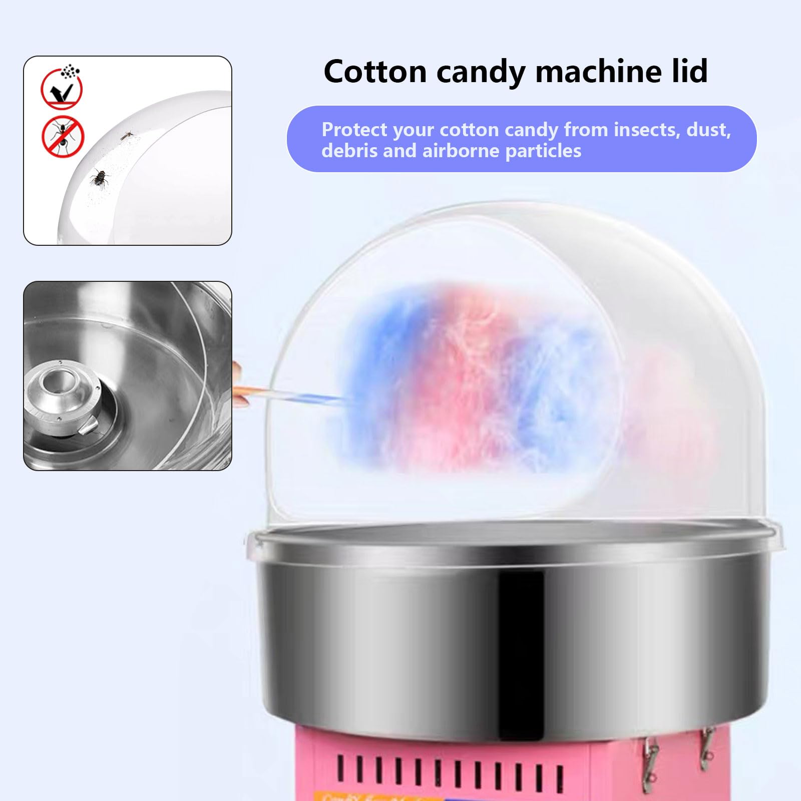 AIZYR Cubierta Comercial De La Máquina De Algodón De Azúcar,Cubierta De Algodón De Azúcar Guardapolvo Cúpula De Escudo Acrílico De Máquina Candyfloss