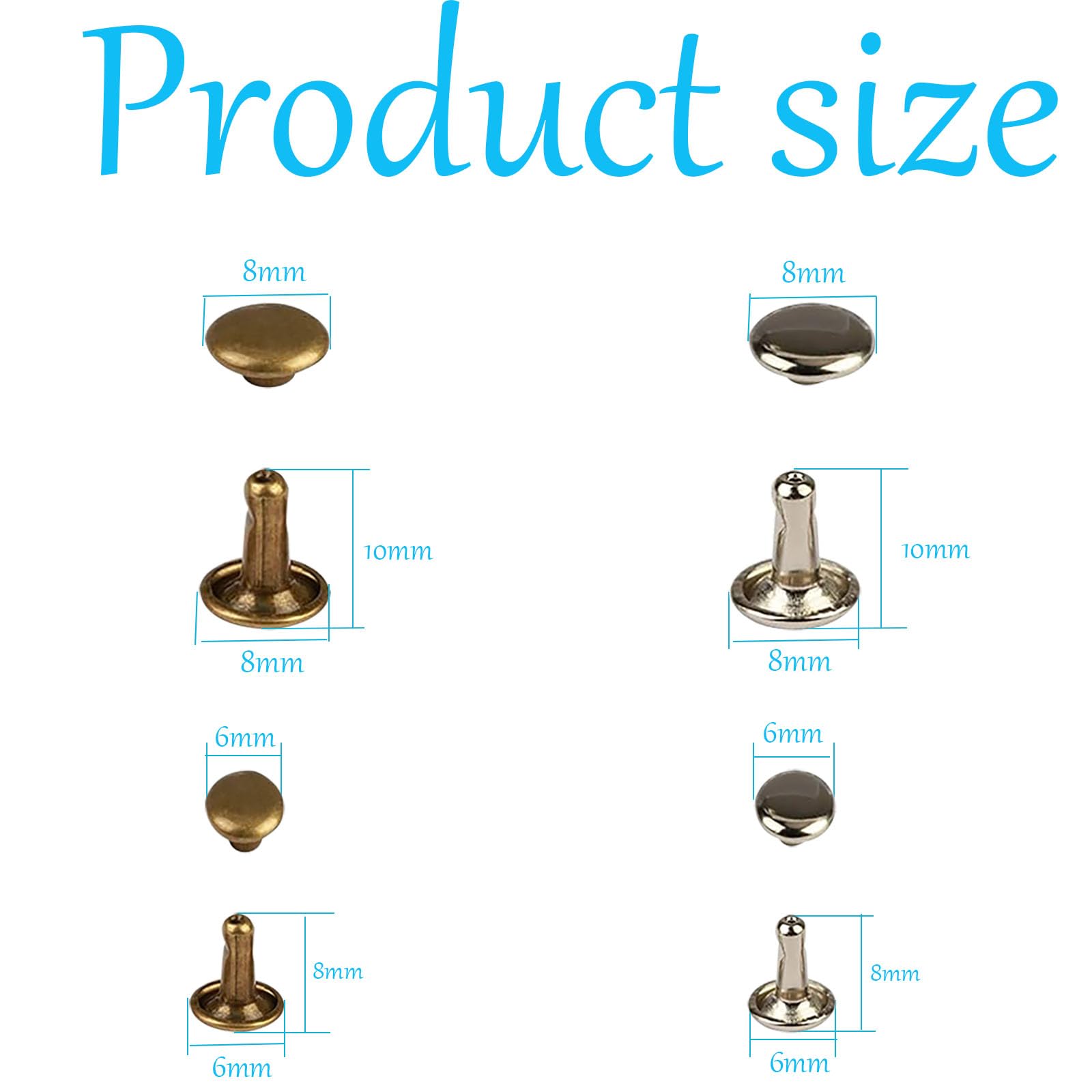 Fayvosiue 120 Sets 2 Sizes Leather Rivets Double Cap Rivet Kit with 3pcs Setting Tool for Leather Craft Repairs Decoration - Image 2