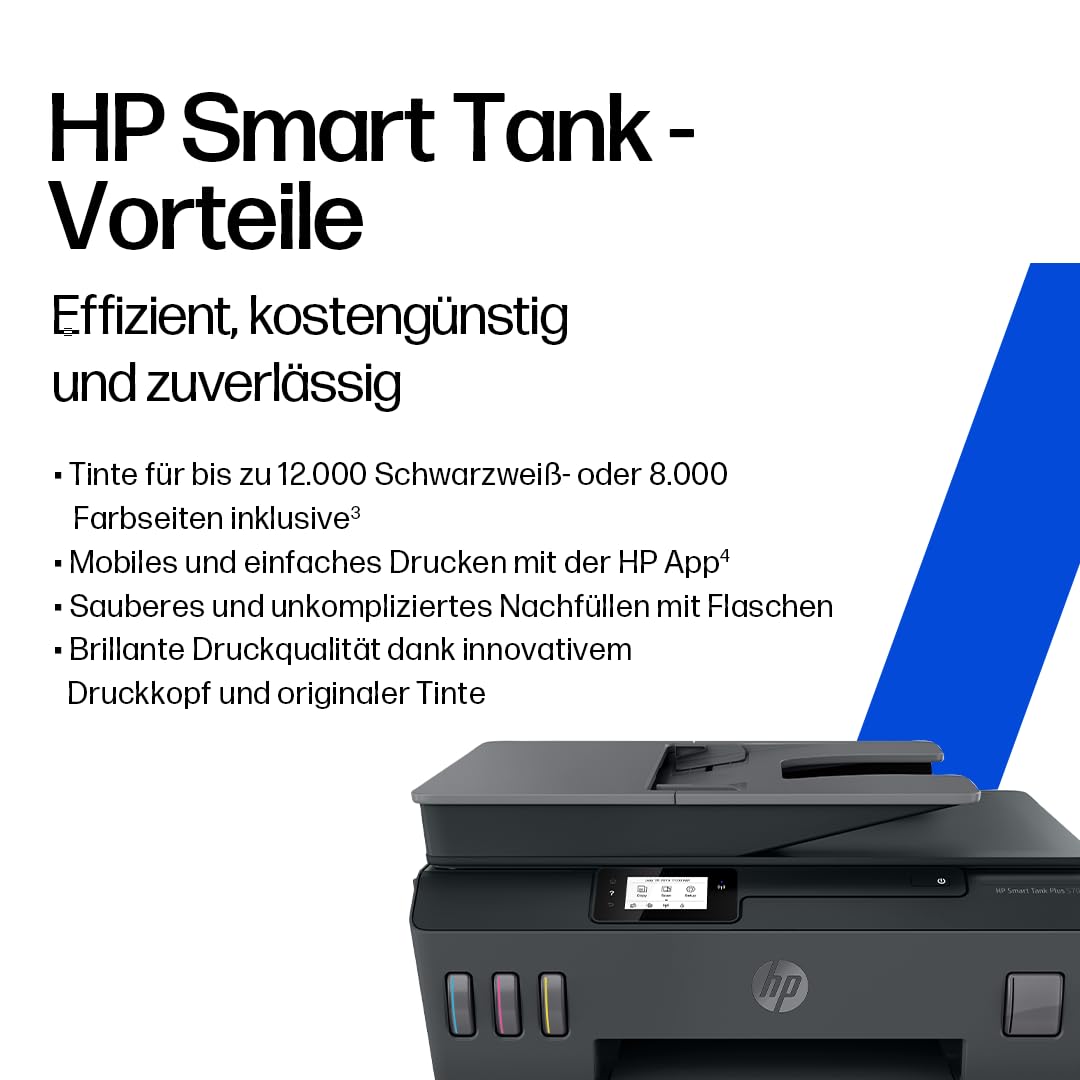 HP Smart Tank Plus 570 3-in-1 Multifunktionsdrucker (WLAN; ADF; Touchscreen) – 3 Jahre Tinte inklusive, 3 Jahre Garantie, großer Tintentank, hohe Reichweite, Drucken in hoher Qualität