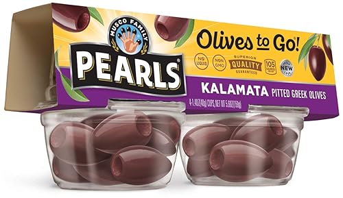 Pearls Olives To Go!, Aceitunas Kalamata sin hueso, 1.4 onzas, 24 tazas