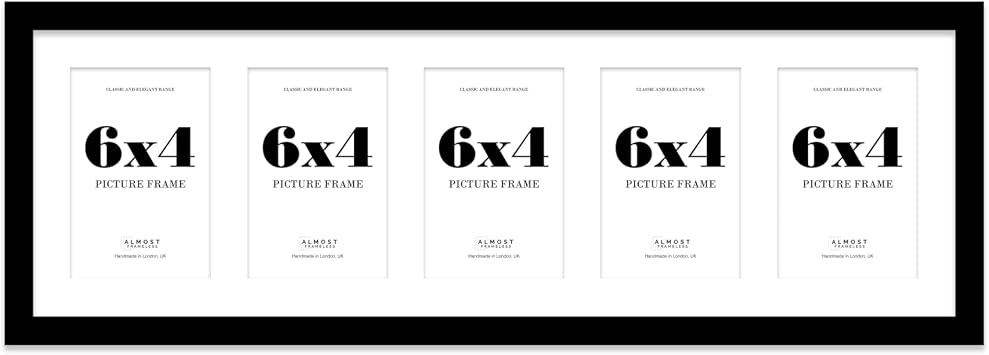 Black Multi Photo Frame - Holds 5 x 6x4 Pictures, Family Collage Picture Frame for Wall Display, 8x26 Panoramic Frame Size, Pack of 1