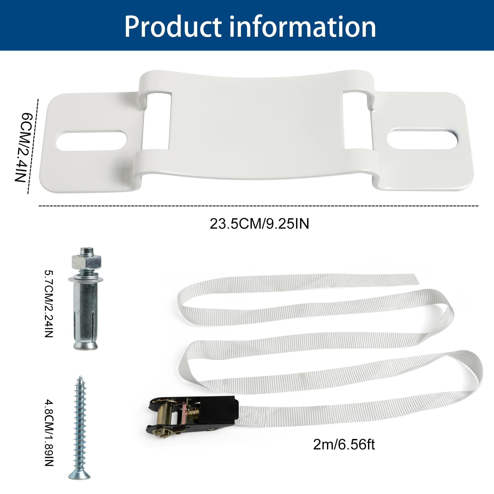 2 soportes para tanque de propano montado en la pared, con correas de trinquete de 6.5 pies, soporte de cilindro de gas de acero, soporte de tanque de nitrógeno resistente (blanco)