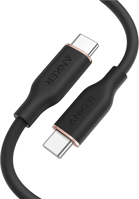 Anker PowerLine III Flow USB-C & USB-C ケーブル Anker絡まないケーブル 240W 結束バンド付き USB PD対応 シリコン素材採用 iPhone 16 / 15 Galaxy iPad Pro MacBook Pro/Air 各種対応 (0.9m ミッドナイトブラック)
