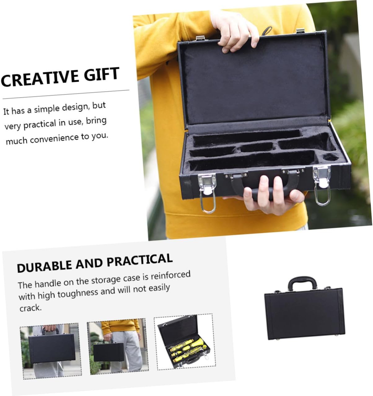 Portable Black Clarinet Storage Box with Padded Lining Hard Case for Musical Instrument Protection High Tensile Strength Clarinet Carrying Tool for Musicians and Giving