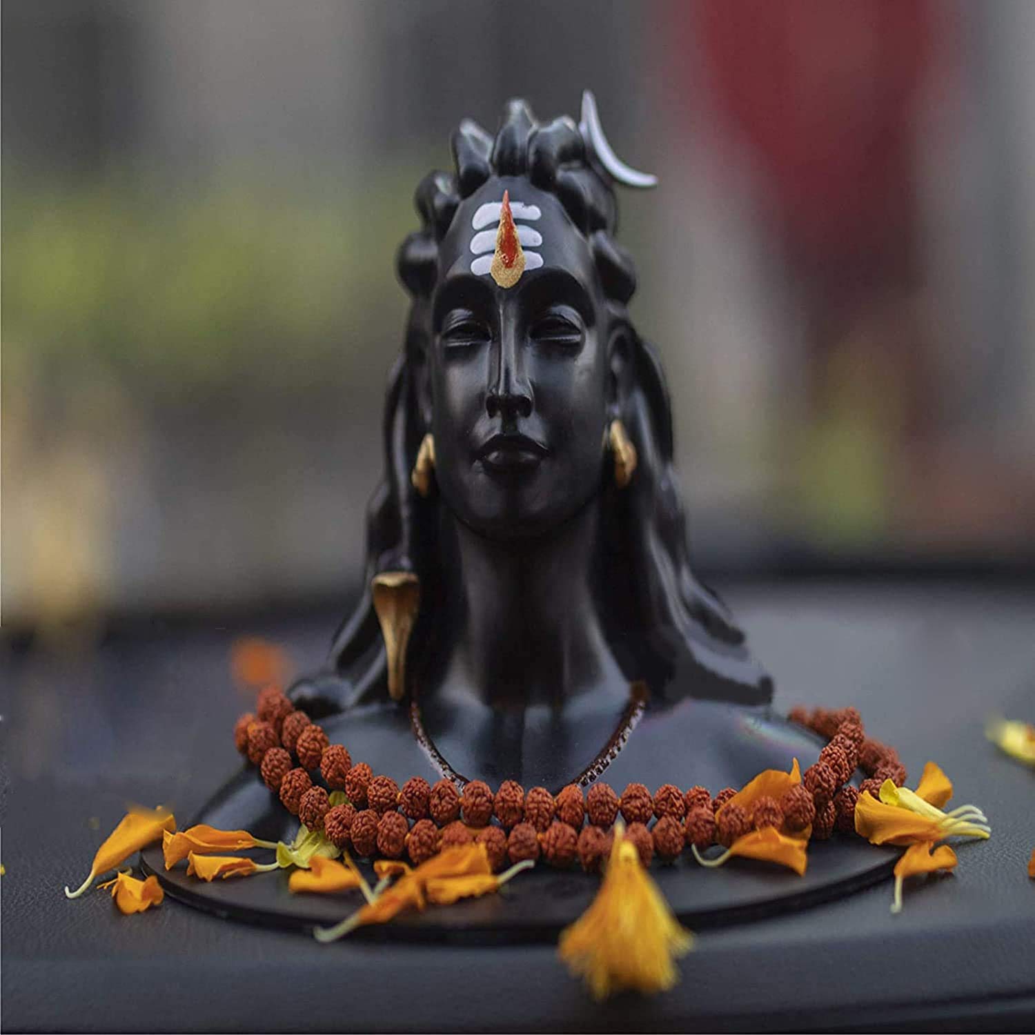 Car Dashboard Accessories Figurines Polystone Showpiece for car Dashboard (Adiyogi BIG SIZE with Rudraksh Mala)