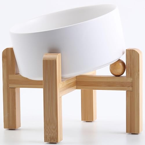 Petygooing Cuenco de cerámica inclinado de 15 blanco para perros de razas grandes y medianas, cuenco de alimentación antideslizante para mascotas,