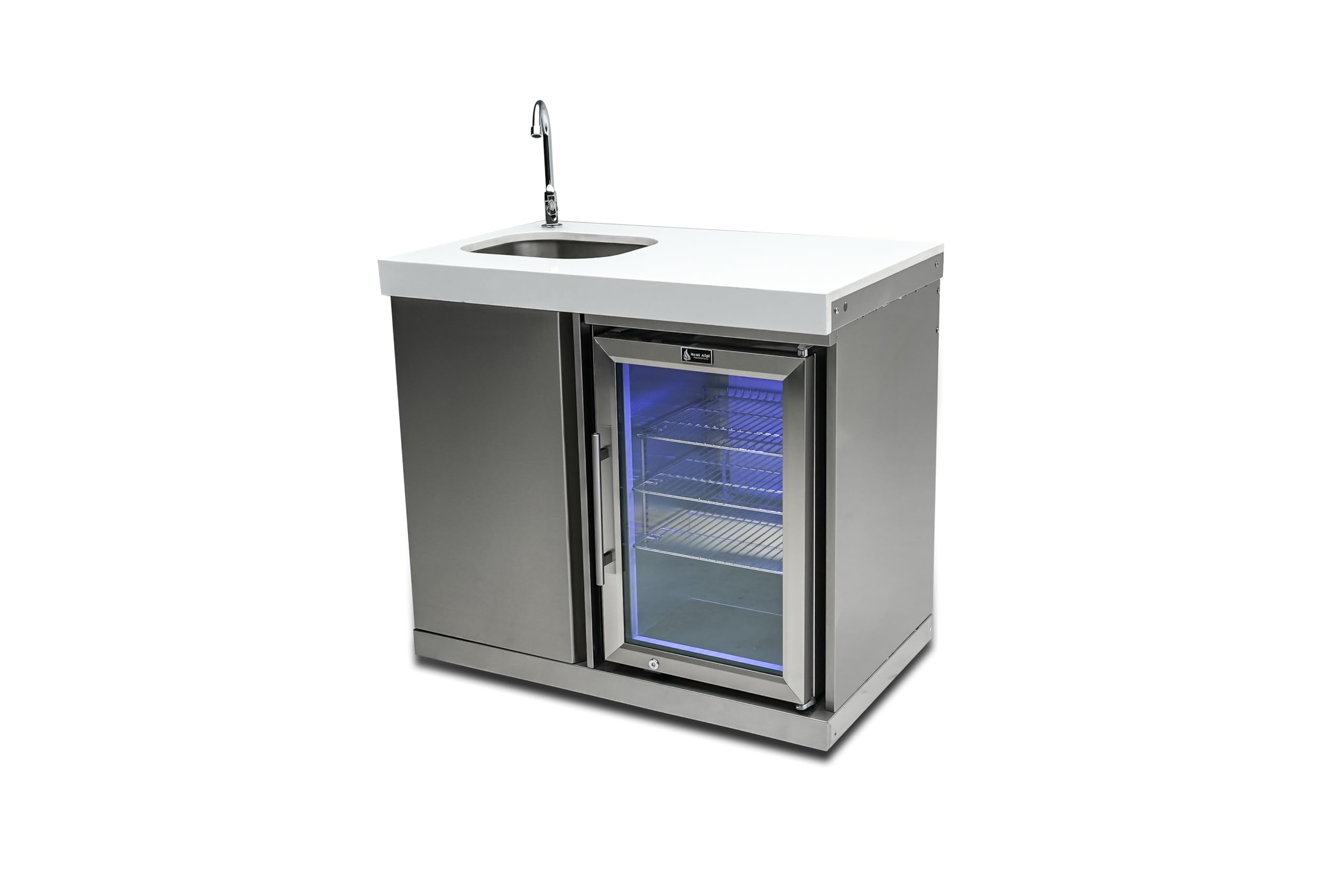 Mont Alpi 38"W X 23"D X 46"H Stainless Steel Beverage Center With Faucet & Sink + 2.7 Cu. Ft. Outdoor Refrigerator Lockable Wine Cooler & Accent Lighting + 3 Adjustable Shelves & Base Storage Cabinet on Fridge.com - View 3