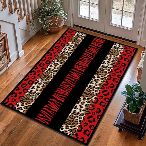 Tapete decorativo animal print negro y rojo 4x6 ft miniatura 2