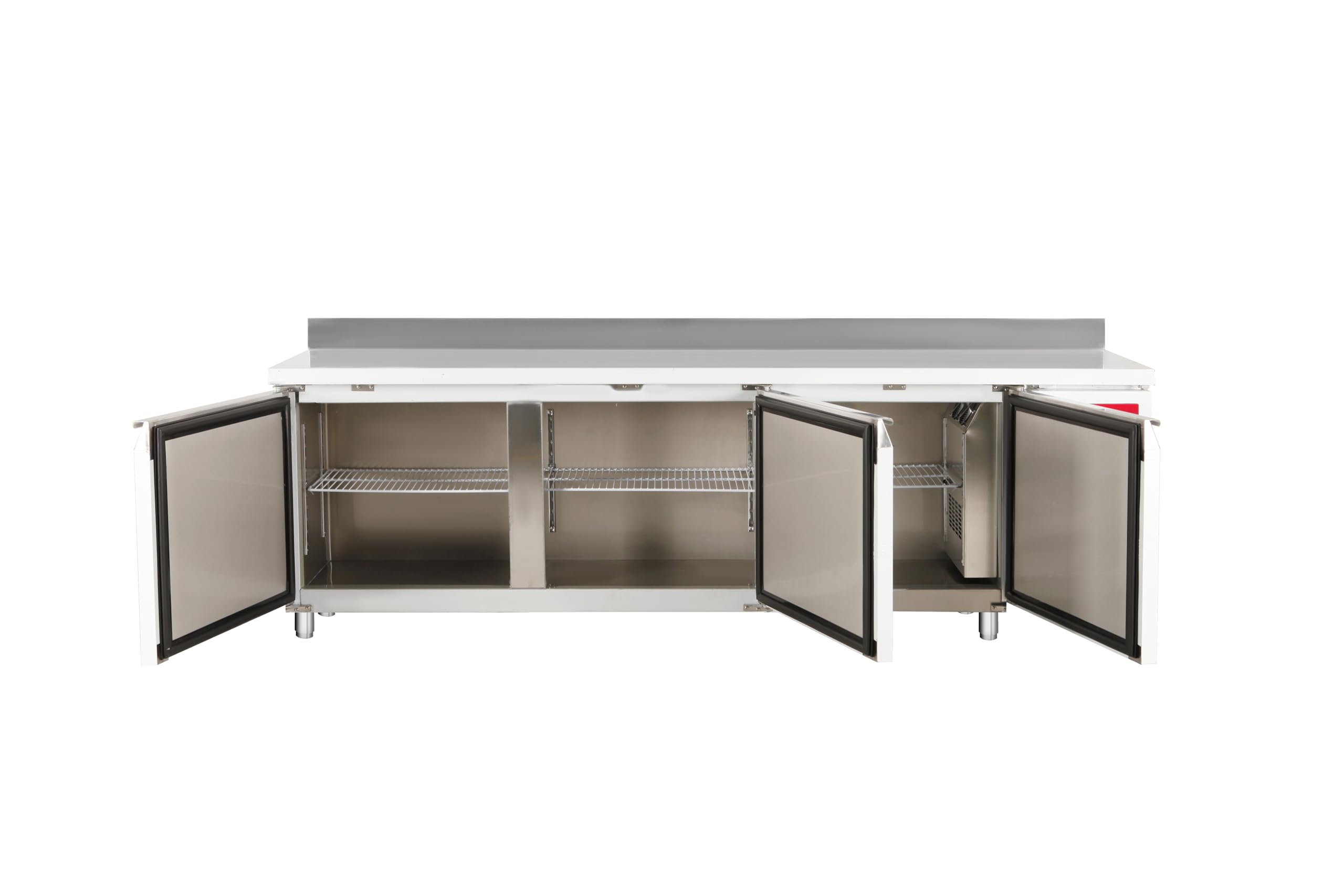 Mesa refrigerada bajo mostrador profesional, 2 o 3 puertas, acero inoxidable ventilada, 1500/2000/2500 x 600 x 850+100 mm