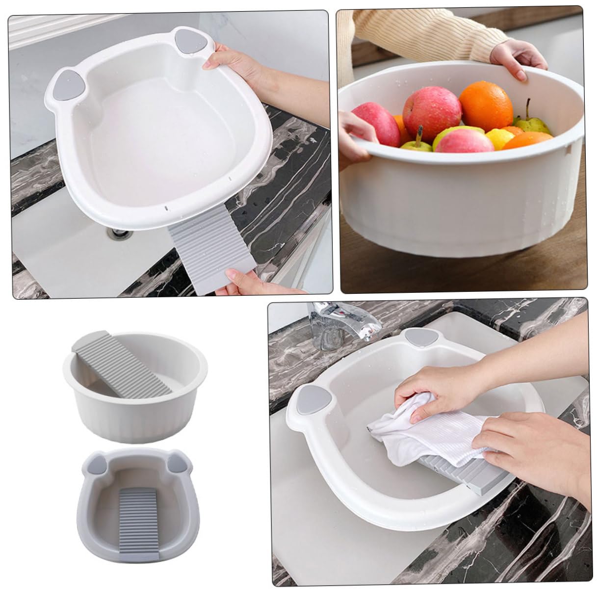Vaguelly Lavatoio Portatile in Pp 2 Pezzi con Asse Antiscivolo Integrata, Design Multifunzionale a Doppio Bacino, per Casa e Viaggio