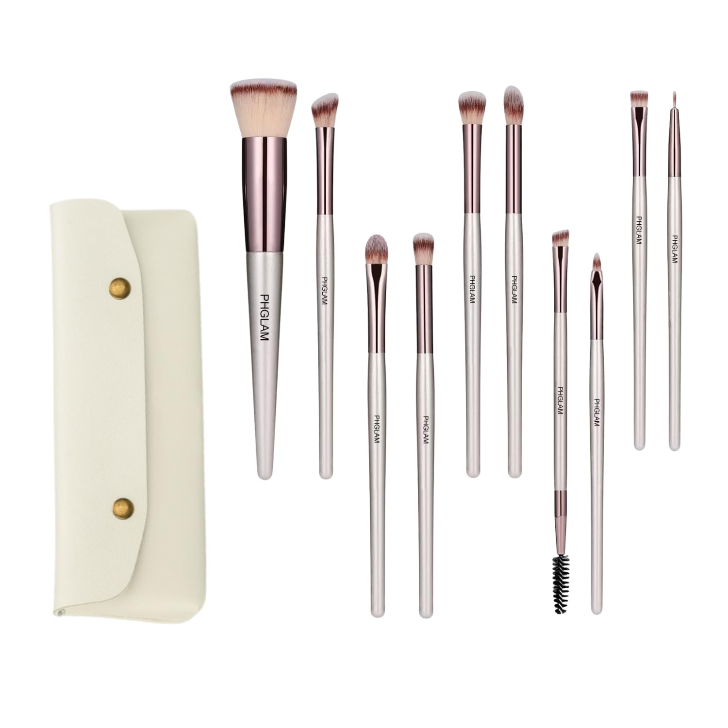 PHGLAM 10 Pcs Eye & Brow Expert Brush Set in Champagne Gold