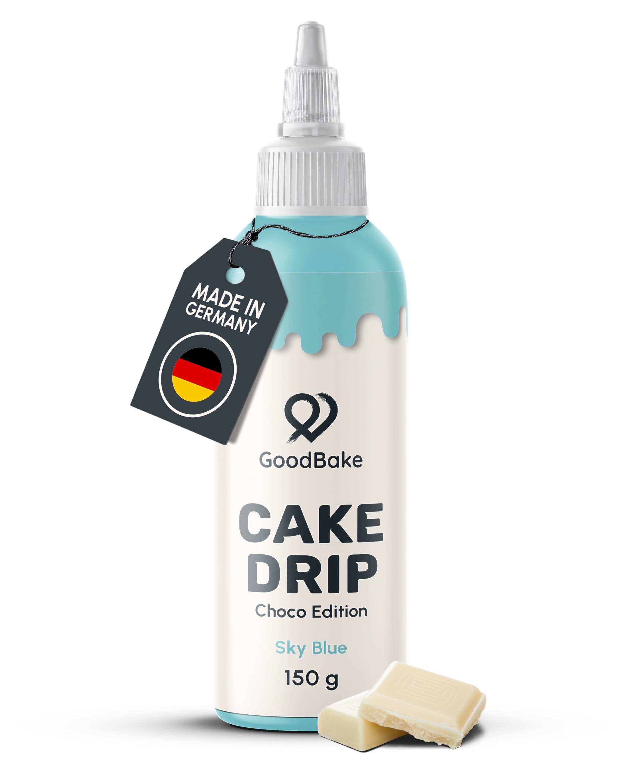 GoodBake Cake Drip Choco 150g Himmelblau | Schokoglasur zum Dekorieren & Verzieren von Torten, Cup Cakes & Keksen | Kuchenglasur glutenfrei | Tortendeko Made in Germany
