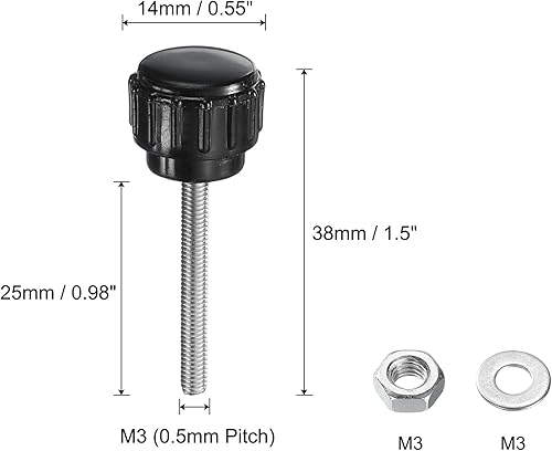 Miniatura 57 de uxcell Juego de 4 perillas moleteadas, tornillos de pulgar con tuercas y arandelas, rosca macho métrica M6 x 1.378 in, cabeza de plástico de 0.984