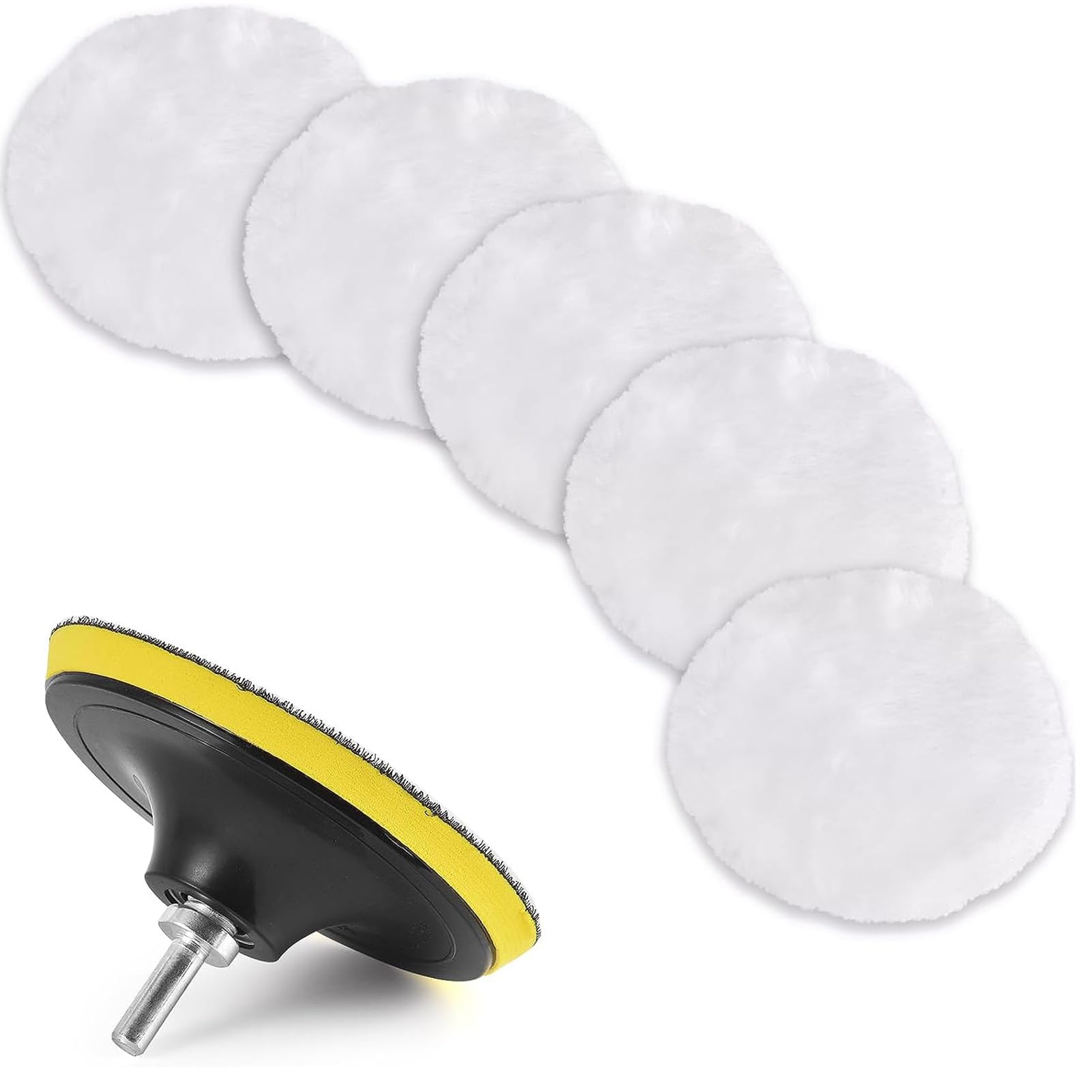 AMAKO 7Pcs Wool Polishing Buffing Pad with Self Adhesive Sponge & Drill Adapter, Car Polishing Wheel, Drill Buffer Attachment, Set (4Inch)