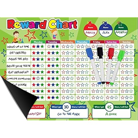 Magnetic Behavior/Star/Reward Chore Chart, One or Multiple Kids, Toddlers, Teens 17" x 13", Premium Dry Erase Surface, Flexible Chart with Full Magnet Backing for Fridge, Teaches Responsibility! Cover