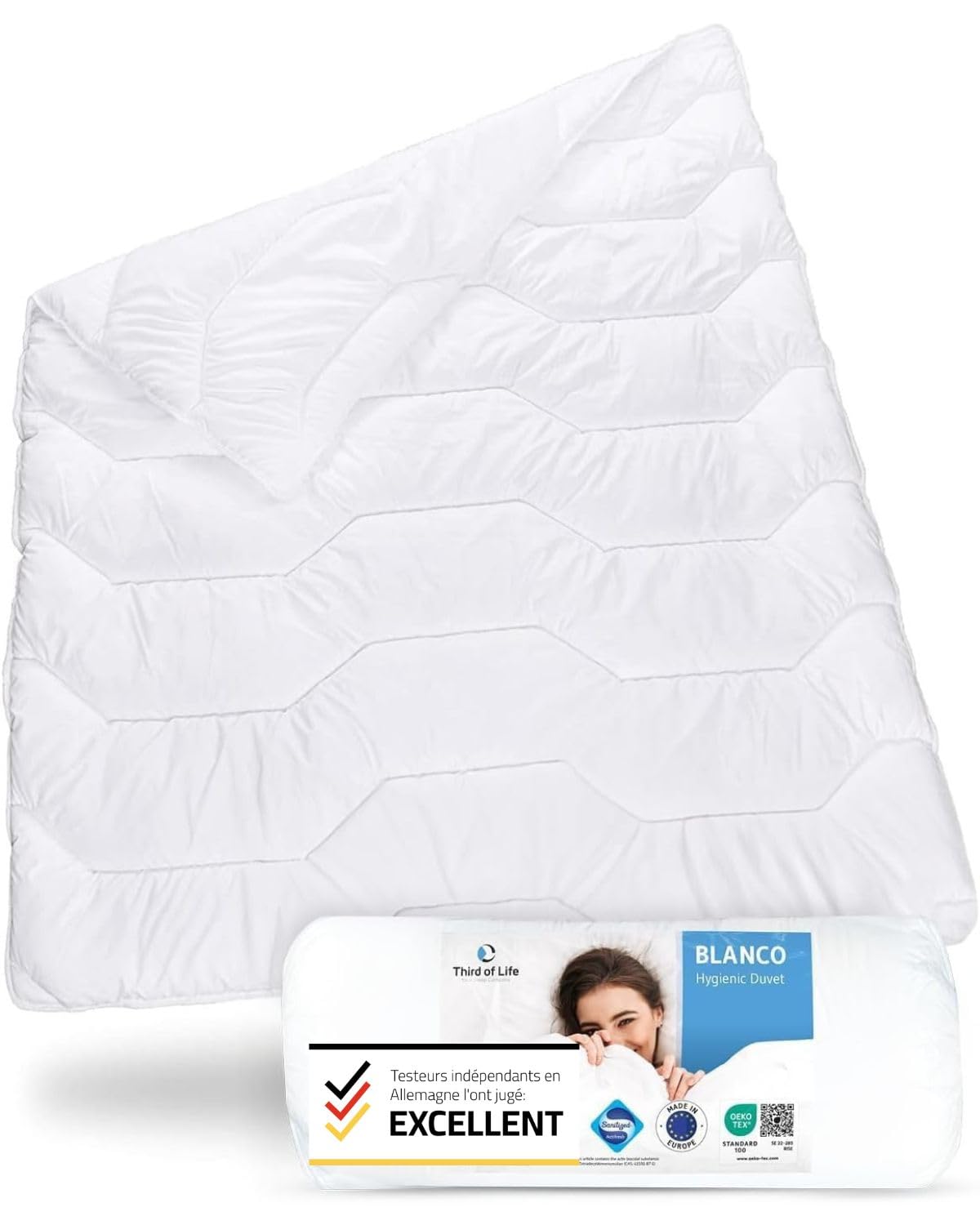 BLANCO couette hygiénique enfant 120x150, Régulation de l'humidité et respirabilité, Hypoallergénique parfaite pour enfants, Oeko-Tex, Confort maximal les 4 saisons, Couverture lit enfant 120 x 150 cm