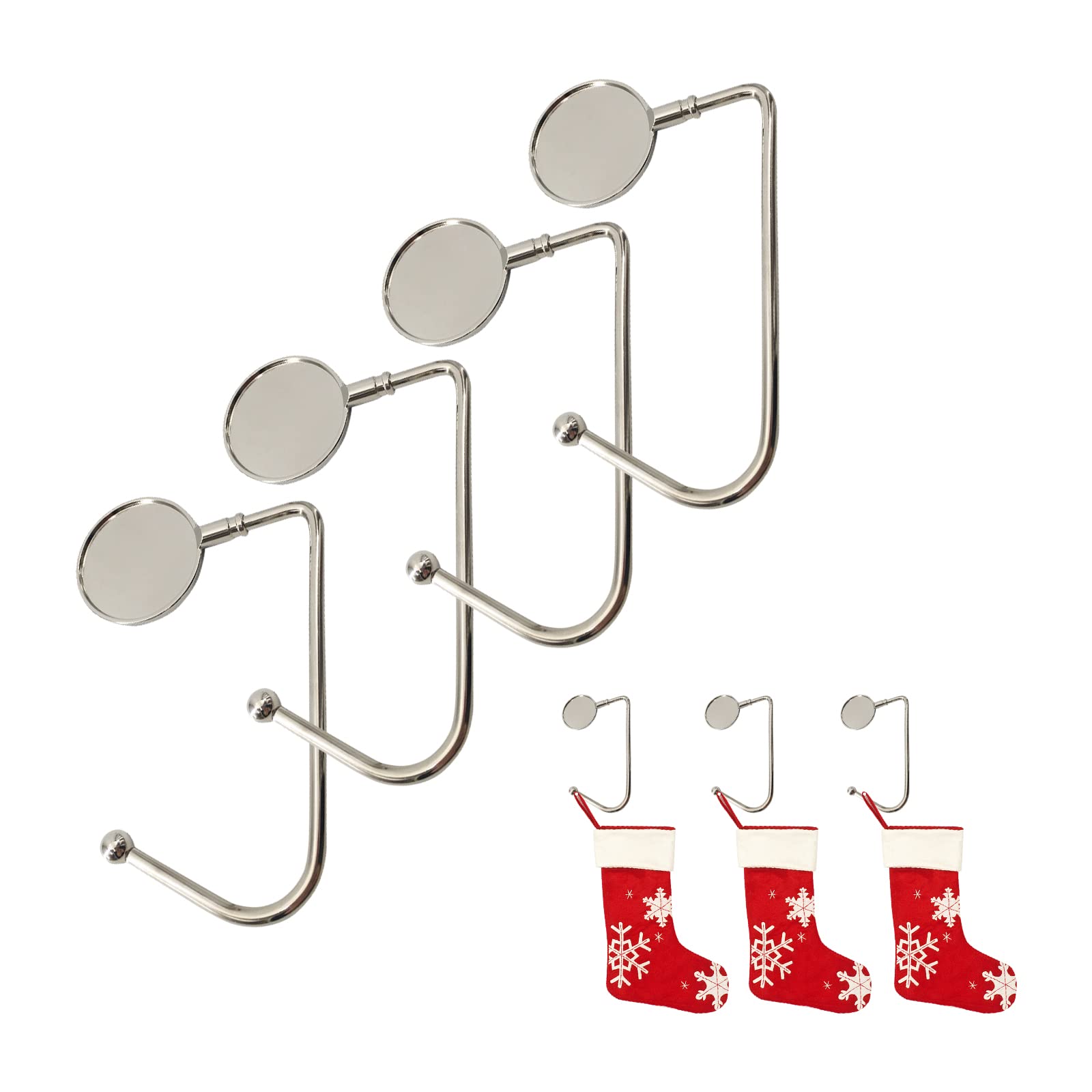 Jc.upin Silver Holder 4 Pcs Christmas Stocking Holders - Metal Mantel Xmas Hooks Hangers With Anti Skid Safety Hang Grip, Mantel Hooks Hanger Christmas Fireplace Stocking Hooks For Christmas Party Decoration