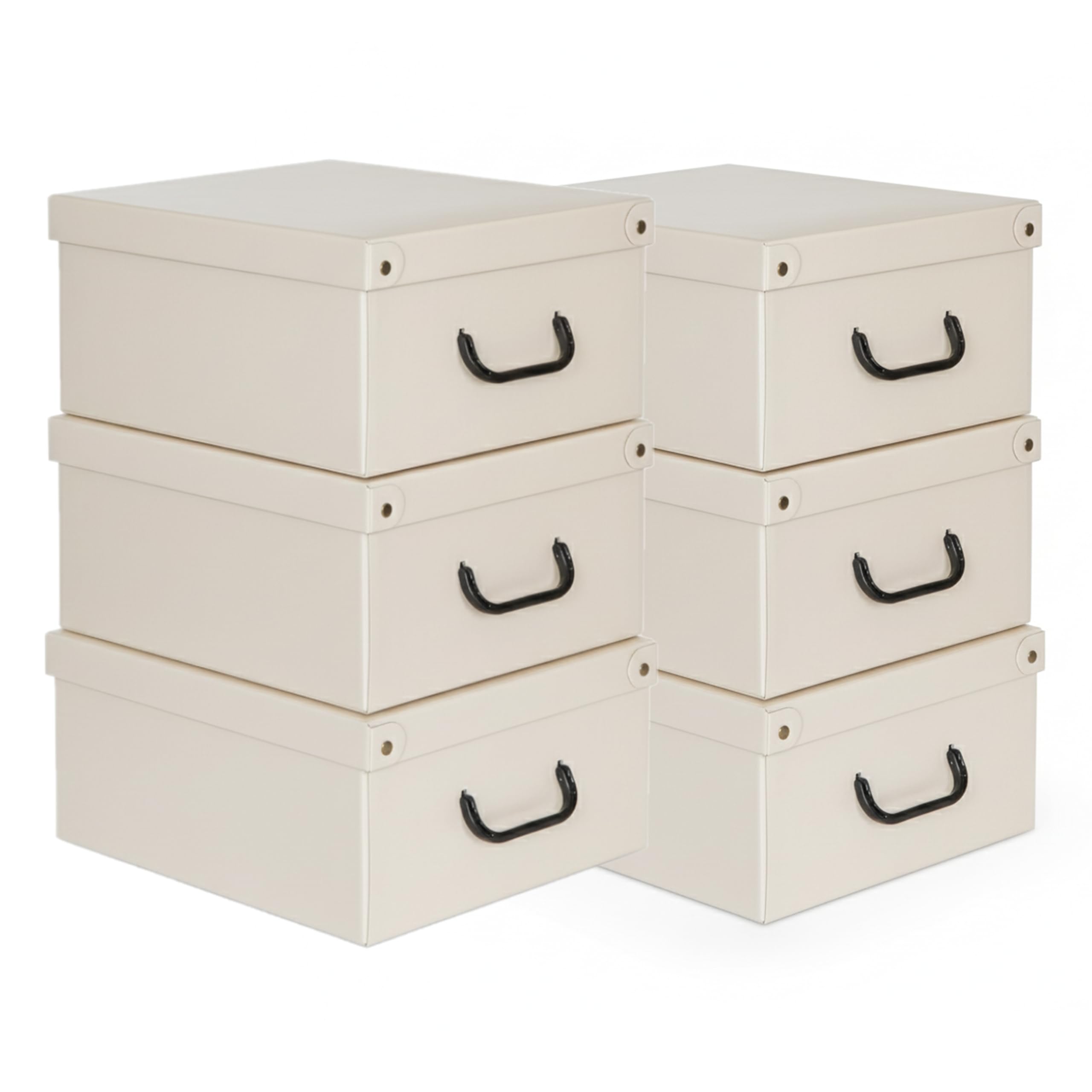 Lavatelli Cajas Almacenaje Cartón y Tapa Beige 32x42x17,5cm Set 6 con Asas | Organizador cajones en cartón con tapa y asas, set de 6 cajas de 32x42x17,5 cm, para ropa, mantas y juguetes. Made in Italy
