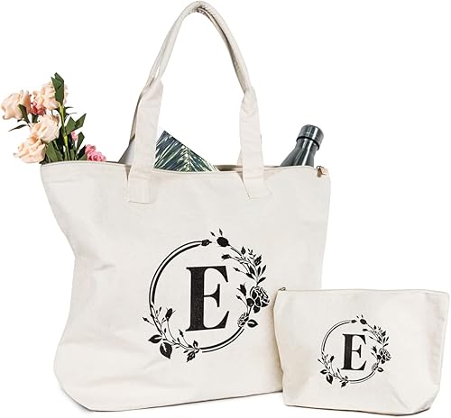 TOPDesign Bolsa de lona con iniciales, bolsa de regalo personalizada, adecuada para bodas, cumpleaños, playa, vacaciones, es un gran regalo para