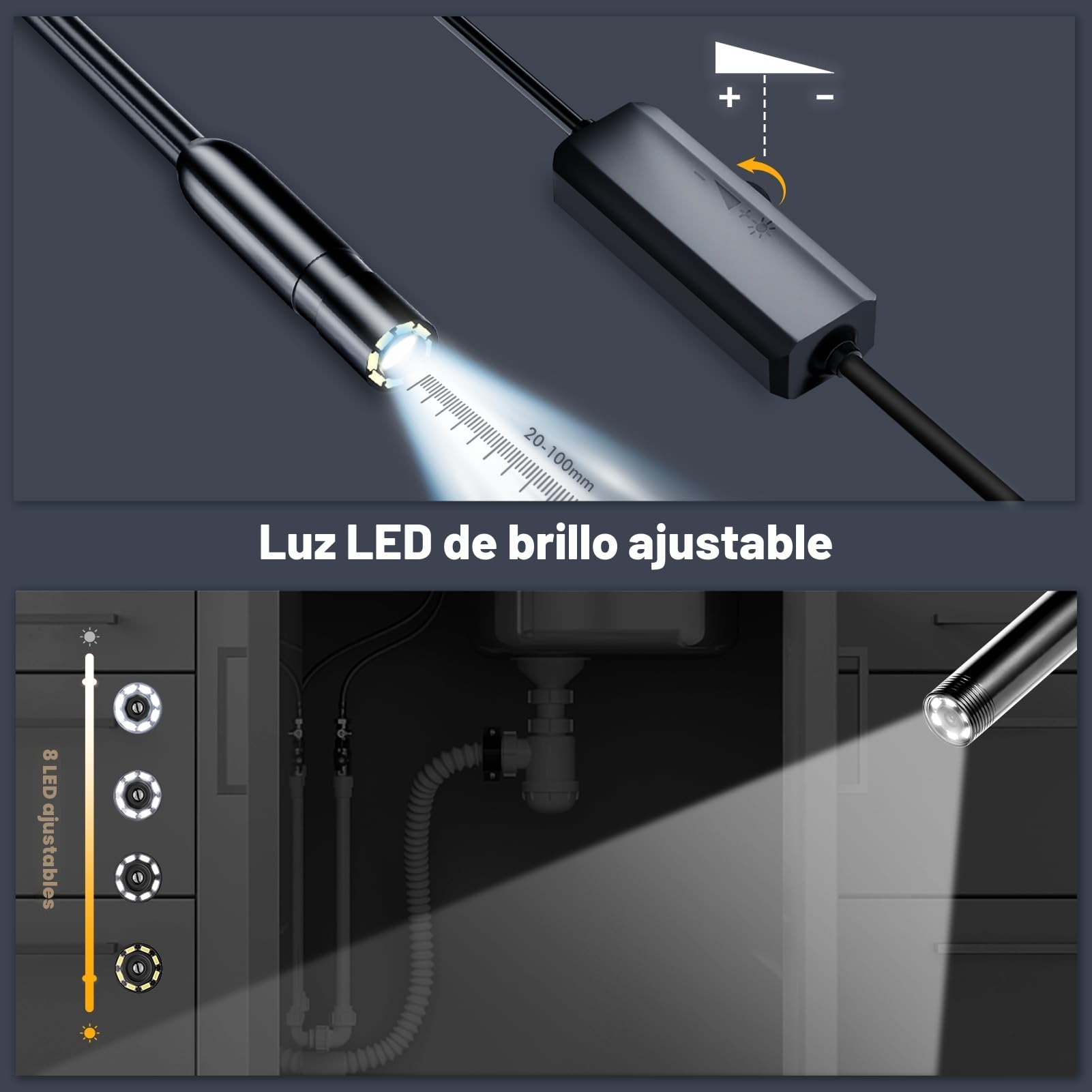 Endoscopio Cámara de Inspección 1920P，3 en 1 USB Cámara Endoscópica, Cámara de Alcance con 8 Luces LED para Android e iOS Smartphone, iPad (16.5 FT/5M)