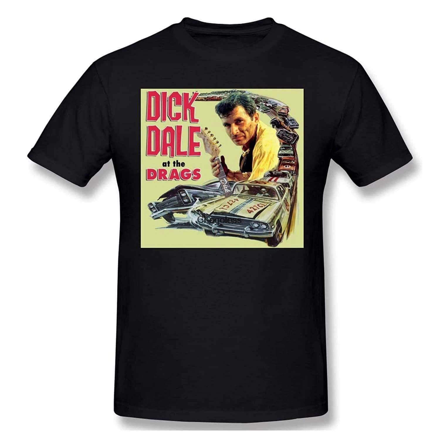 KAISUO JohnnyKJayTee-Mens-Dick-Dale-and-The-Drags-T-Shirts-with-Men-s-Black-Short-Sleeve Black