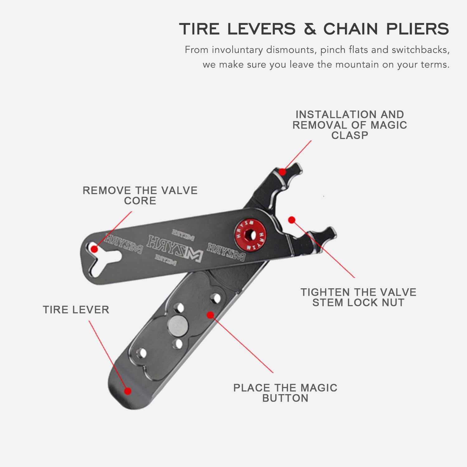 5 in 1 Multitool Combo Pliers Squeeze Bicycle Tire Levers Chain Pliers Valve Core Removal Integrated MTB Bike Tool