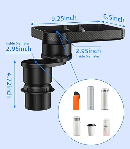 Miniatura 7 de Bandeja de doble portavasos para automóvil, mesa giratoria para asiento de pasajero delanterotrasero para comer, expansor de portavasos con soporte