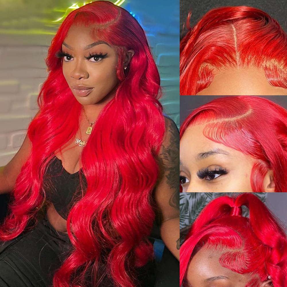 Amazon.com : Avolo 28 Inch Red Lace Front Wig Human Hair  display picture 3