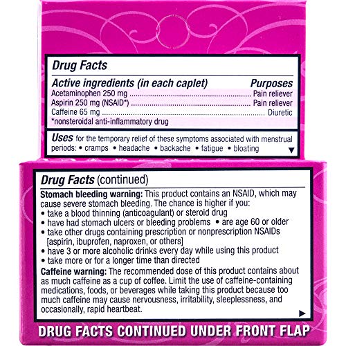 pamprin max pain  energy menstrual pain relief acetaminophen aspirin nsaid caffeine 24 caplets