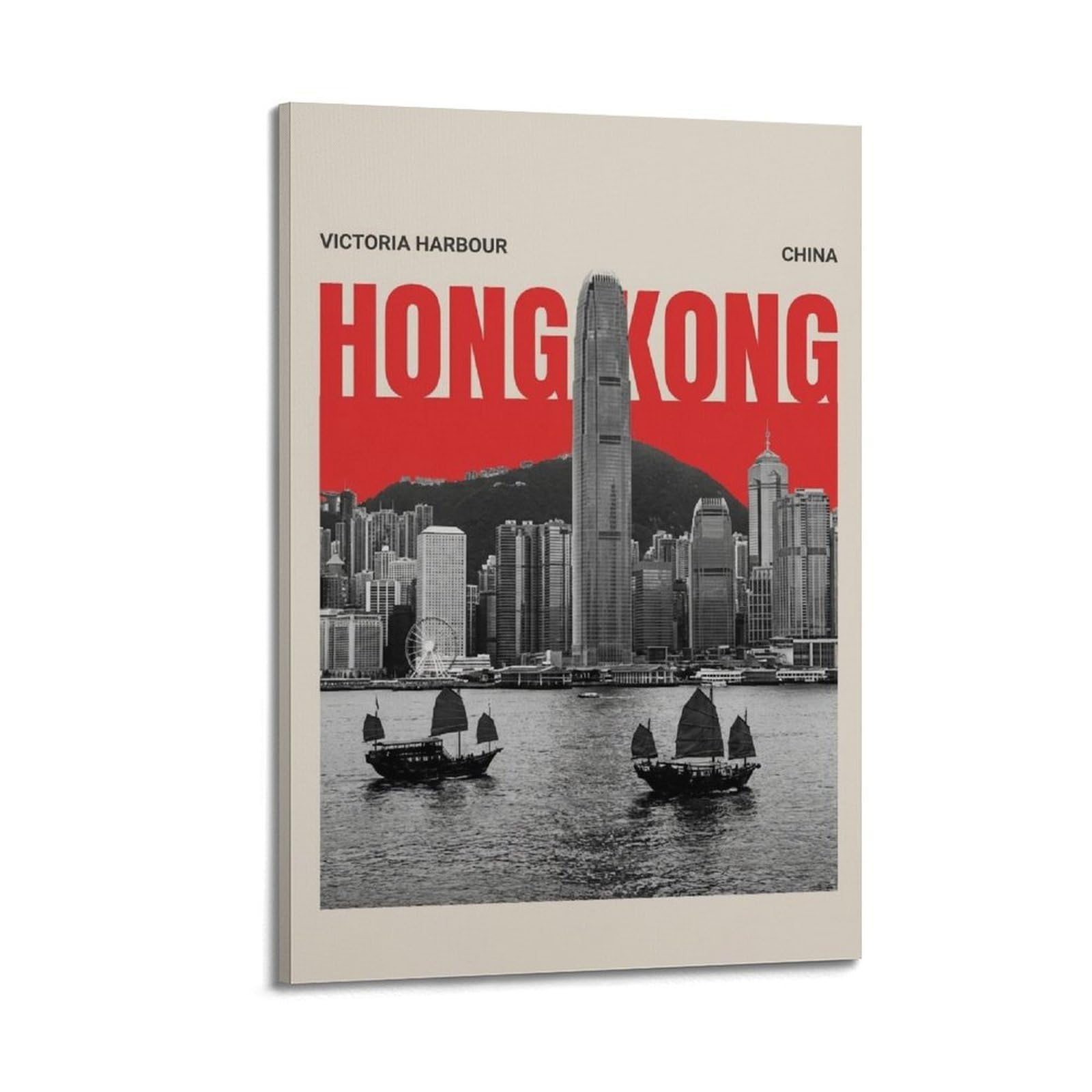 XKUGA Retro Hong Kong Victoria Harbour Travel Poster Modern Decorative Canvas Prints - Ideal Wall Art for Family, Man Cave, Game Room, Boys & Girls Bedroom 20x30inch(50x75cm)