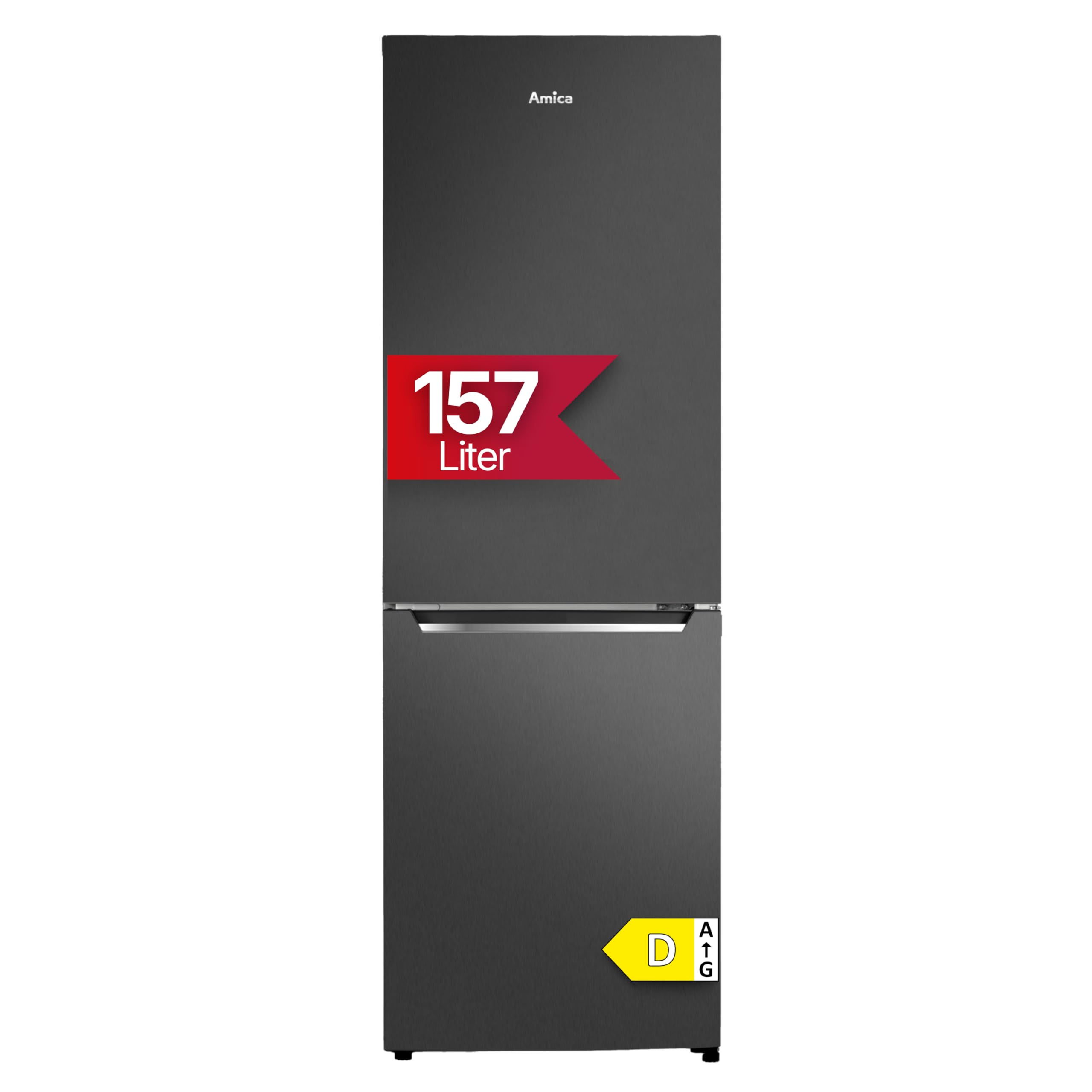 Amica Kühl-Gefrierkombination freistehend 157L FrostControl 144x47,4x49,5 cm LED‑Beleuchtung Elektronische Steuerung Kuehlschrank AKG 3846 S - Schwarz Edelstahloptik