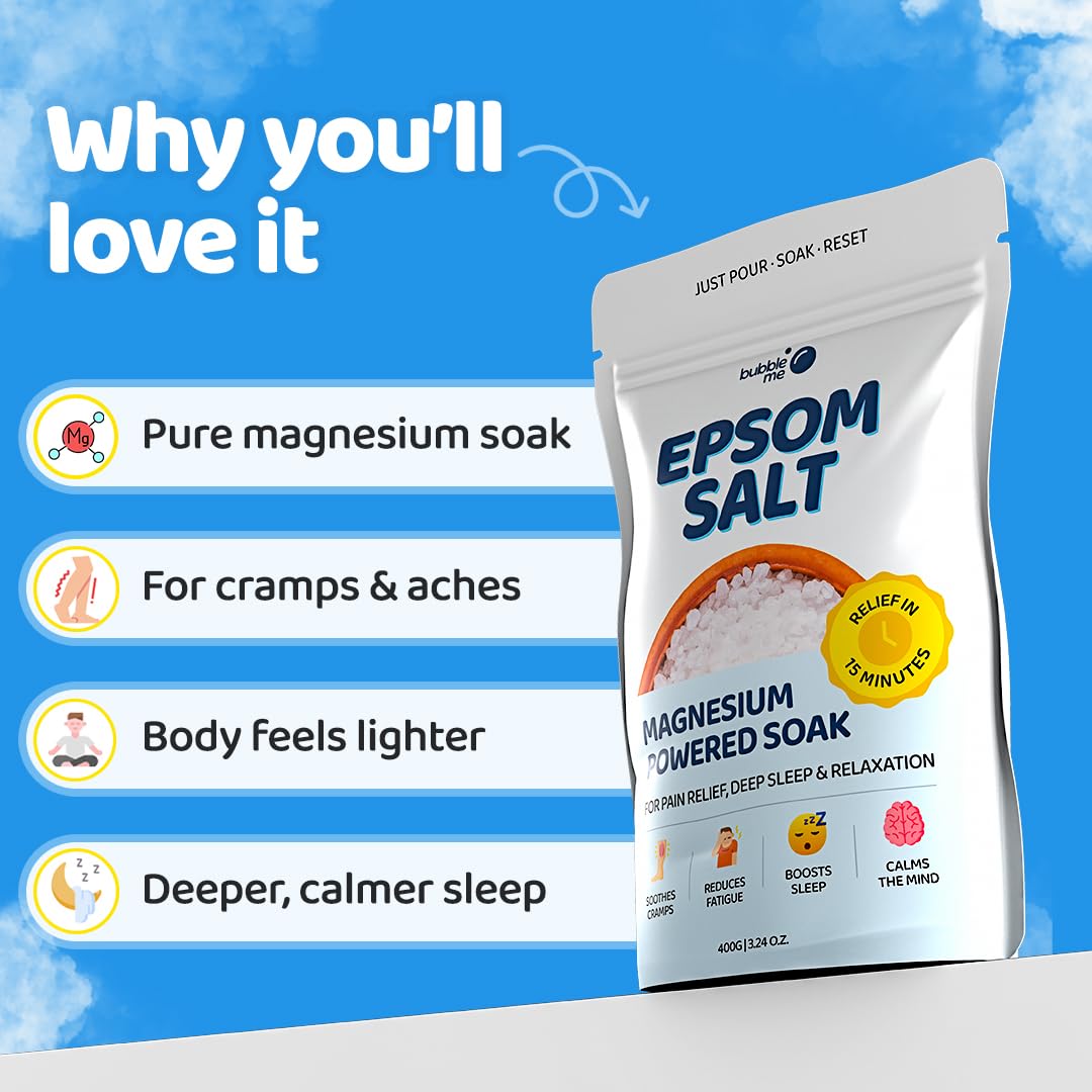 Bubble Me Relax & Recover Combo | Spoil Yourself Bath Salt 100g + Magnesium Powered Epsom Bath Salt 1kg | Aromatherapy & Peppermint Oil | Stress Relief, Muscle Recovery & Better Sleep - Image 4 thumbnail