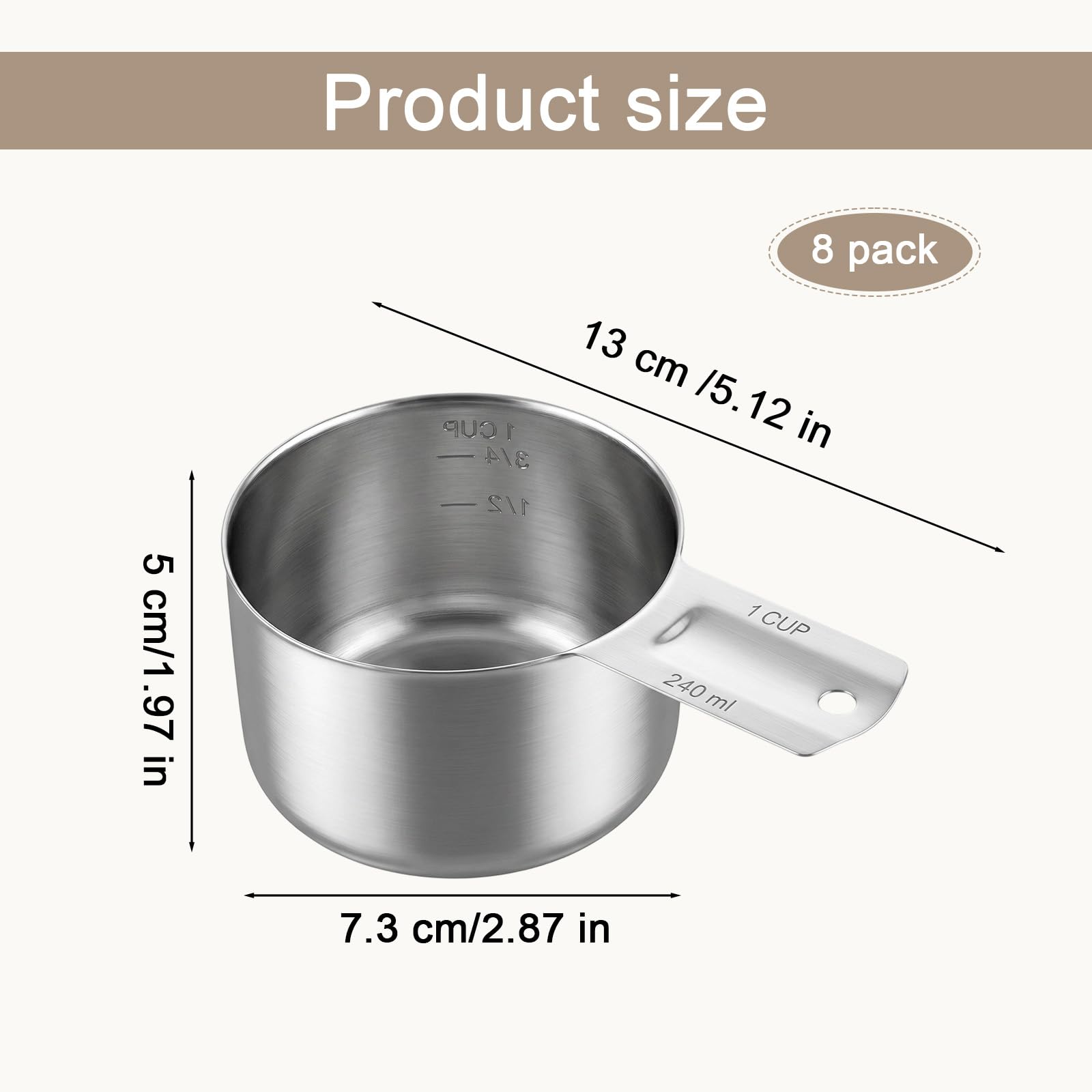 Set di 8 misurini in acciaio inox, 240 ml, utensili da cucina resistenti