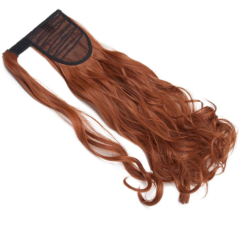 17"(43cm) SEGO Ponytail Long Synthetic Hair Looks Natural [Red Brown/Orange] Clip in Hair Extensions Curly Tail Ponytail Extension (90g) — view 5