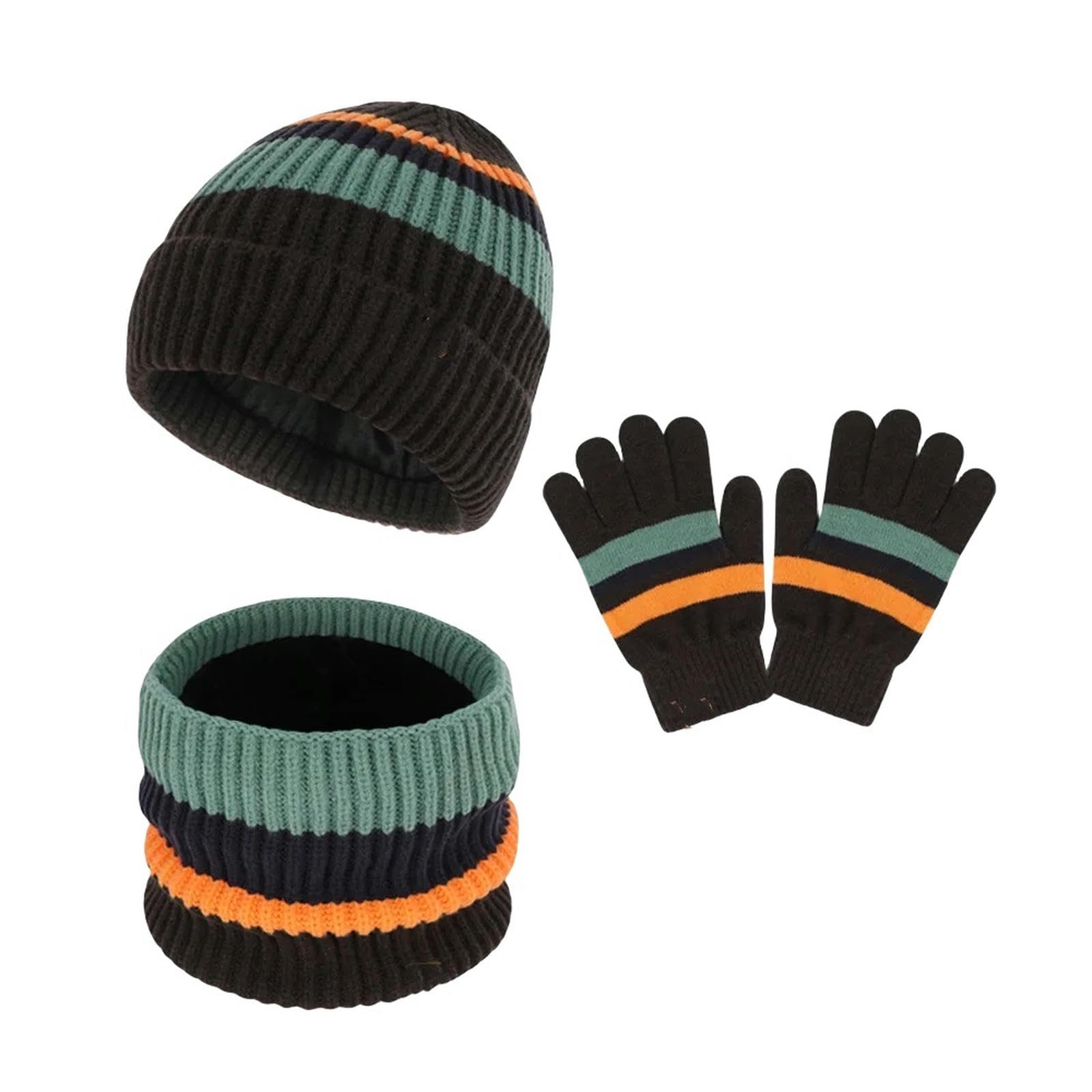 Zonto Wintermütze Schal Handschuh-Sets Kinder Winterhut Handschuhe Schal Set Girls Kinderhut Wolle Gestrickt Plüsch Ausgekleidetem Handschuhset Set-Stil 1 Armee Grün