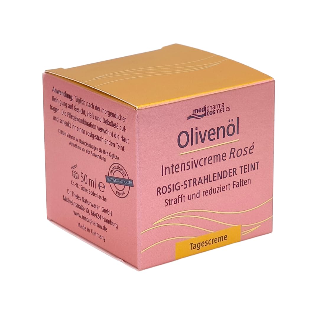 Olivenöl Intensivcreme Rosé Tagescreme 3x 50 ml I Rosig-Strahlender Teint I Verleiht spürbare Glätte I Reichhaltige Tagespflege I für reife, anspruchsvolle Haut I Spar-Set plus Pharma Perle give-away