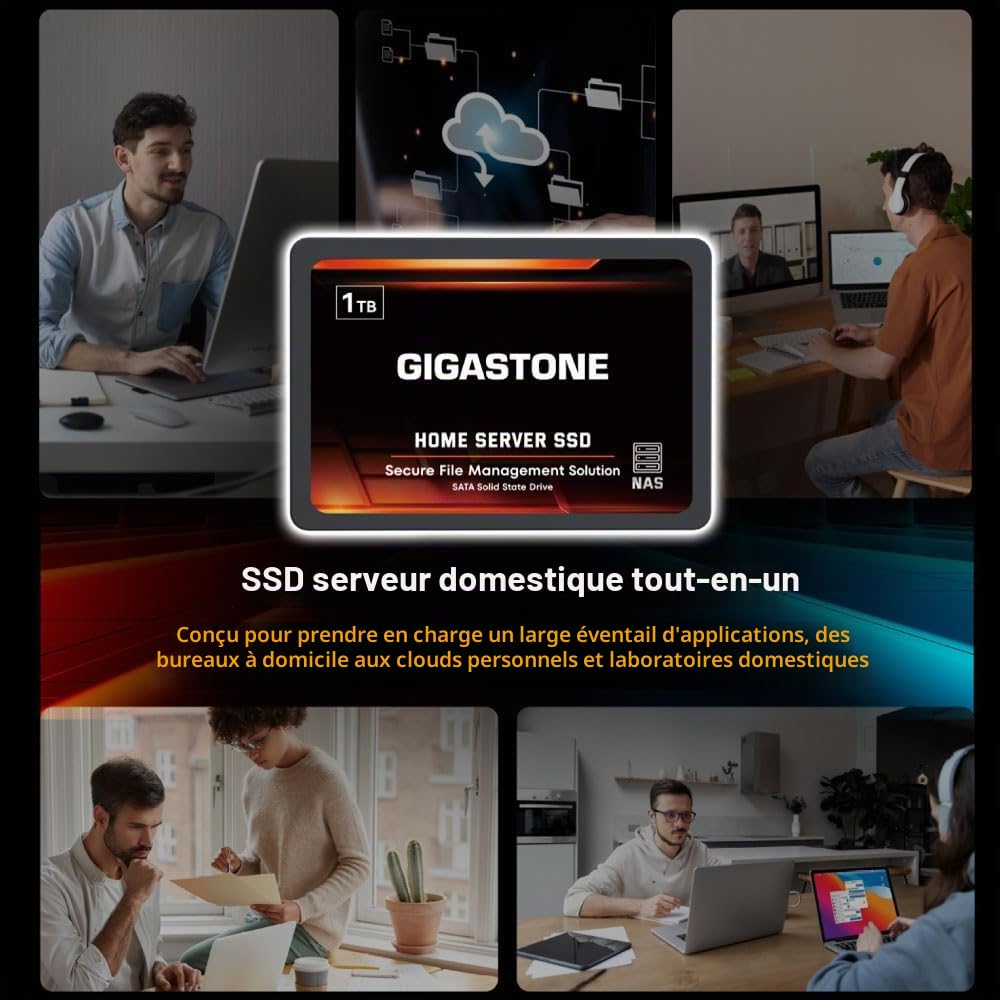Gigastone Serveur SSD 1To NAS SSD Cache 24h/24 et 7j/7 TLC Haute Endurance Business Secure Personal Cloud Créatif Professionnel Réseau Attaché Stockage Raid 2,5" SATA Disques durs internes SSD