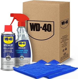 WD-40 Specialist Motorbike Kit Limpiador (Abrillantador de Plásticos y Gomas + Limpiador Total + 2 Paños de Microfibra)
