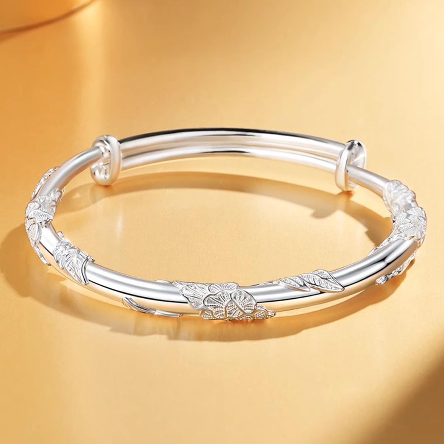 Solid 925 Sterling Silver Bracelets for Women Simple Adjustable Bangle Bracelet - Image 4