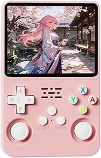 R36S レトロハンドヘルドゲーム機 11以上のシミュレータ、日本語、ポルトガル語、英語、韓国語、中国語など多くの言語をサポート、ArkOS 2.0システムをサポート、オープンソースシステムと3.5インチ IPSスクリーン、ミニビデオコンソール、デュアル3Dジョイスティック、強化されたOTGアダプター、3500mAH大容量バッテリー (ピンク, 64GB)